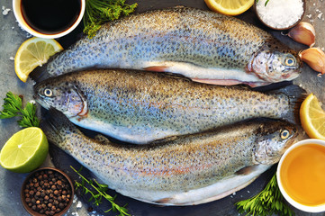 Sea trout fresh fish from market, seafood diet cooking background