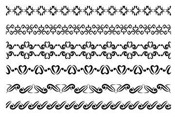 Obraz premium Seamless Vector Black Horizontal Floral Border for your element Design, Isolated On White 