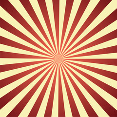 Sun ray retro vector illustration; Red background. Abstract radiate texture.