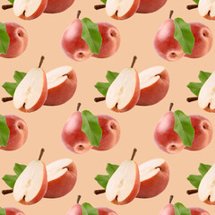 Beautiful pattern of Red Williams pears with leaes