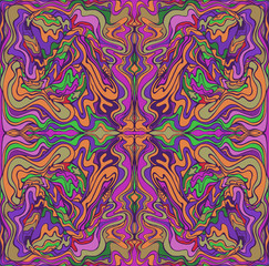 Motley psychedelic fractal. Mirror abstract pattern, maze of wavy ornaments