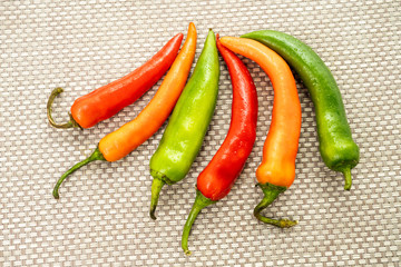 red hot chilly peppers on a  table