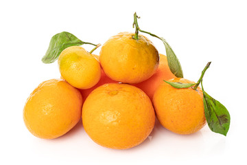 mandarins with leaf isolated on white background
