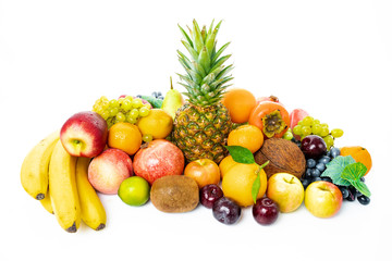 set of different fruits isolated on white background