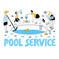 Pool maintenance. Happy business people.