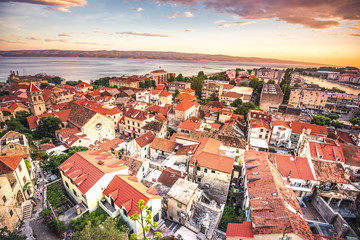 Cityscape of old croatian resort - Omis town. Adriatic sea, Dalmatia coast, Croatia, Europe. Summer...
