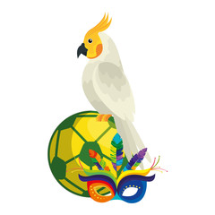 parrot with ball soccer and mask carnival isolated icon