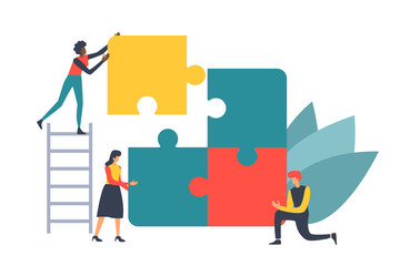 Puzzle teamwork concept illustration for business andfinance walpaper and brochure cover. - obrazy, fototapety, plakaty