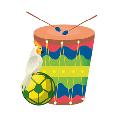 drum with parrot and ball soccer isolated icon