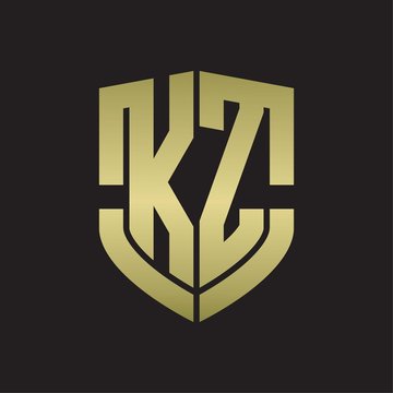 KZ Logo monogram with emblem shield shape design isolated gold colors on black background