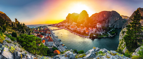 Cityscape of old croatian resort - Omis town. Adriatic sea, Dalmatia coast, Croatia, Europe. Summer...