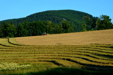 Landschaft mit Traktor auf dem Feld