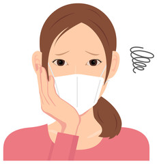 Young woman wearing a mask vector illustration (upper body) / depression, annoying, troubled, disappointed