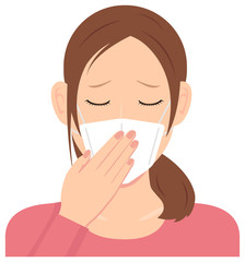 Young woman wearing a mask vector illustration (upper body) / Afraid of the virus