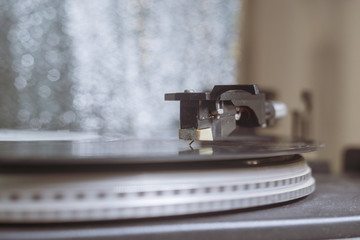 close up image of old record player, retro filtered . selective focus. retro-style