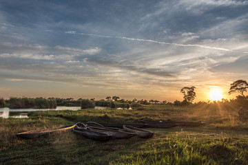 Trationelle Mokoro Boote im Okavango Delta, Botswana