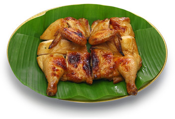 homemade gai yang, thai style grilled chicken isolated on white background
