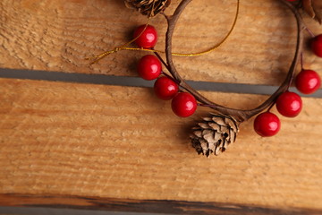 Christmas center with branches and red balls