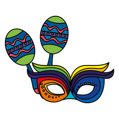 maracas with mask carnival isolated icon