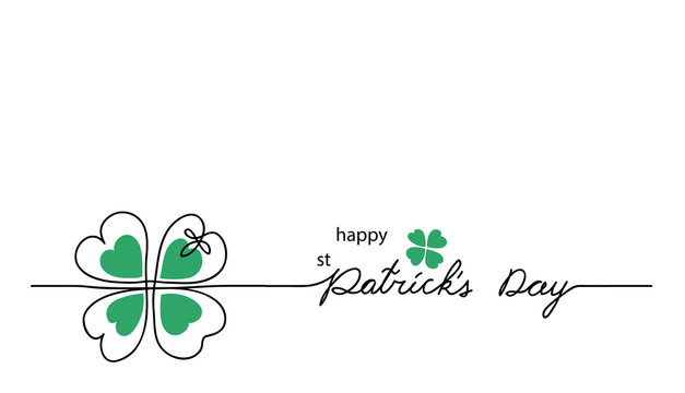 Saint Patrick's day minimalistic vector background, simple banner, poster. Happy st Patrick's day lettering.  One continuous line drawing.