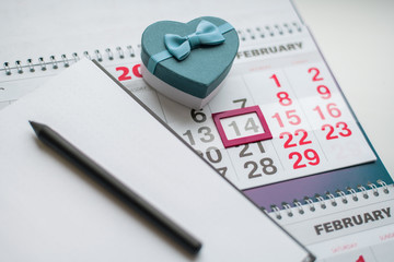 Preparation for February 14, planner, calendar, gift box