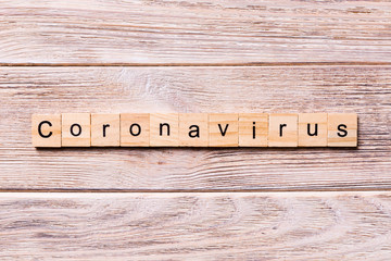coronavirus word written on wood block. coronavirus text on wooden table for your desing, concept top view