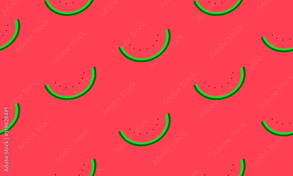 Poster seamless red background with watermelon slices. vector illustration design for greeting card or temp
