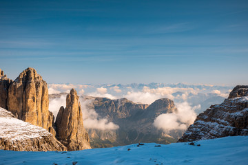 Fototapeta na wymiar View to Mountains Sella Ronda Dolomites Italy