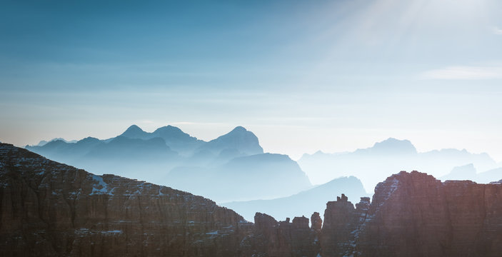 Scenic view of Italian Dolomites on sunny autumn day