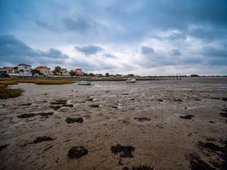 Sunset in northern France beach beached low tide, summer vacation