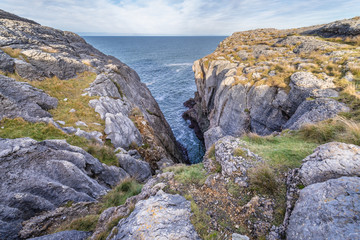 View from Ajo cape over Bay of Biscay of the northeast Atlantic Ocean in Cantabria, Spain