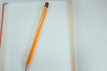 Men's hands, forearm hold a pen, notebook, smartphone. Hands write in notebook in a cell ideas, plans, tasks. Kick on a notebook, break, bend. CopySpace  Copy Space Orange , diary. Work with tasks.