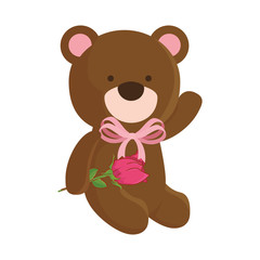 cute teddy bear with rose flower isolated icon