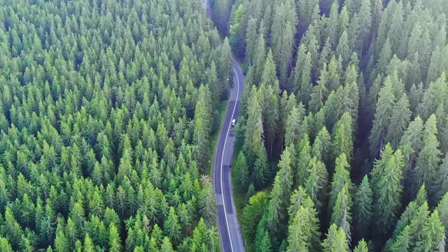 Sovata city, forest and valley from above. Aerial drone shot. Bird view. Panorama