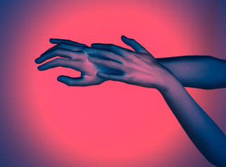 Woman hands Neon surreal