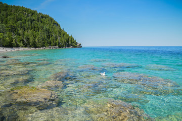 Fototapeta na wymiar Crystal water Summer Landscapes in Tobermory, Ontario