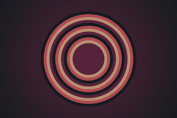 Abstrakte Illustration bestehend aus einem Kreis mit mehreren bunten Ringen in dunkel-rosa, rosa-rot, orange und dunklem cyan-blau. Hintergrund dunkel-rosa.
