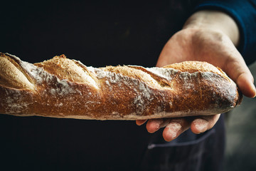 Stick baguette bread on hand 