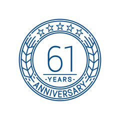 61 years anniversary celebration logo template. Line art vector and illustration.
