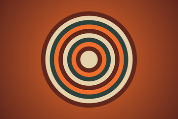 Abstrakte Illustration bestehend aus einem Kreis mit mehreren bunten Ringen in orange, rot, weiß und blau. Hintergrund orange