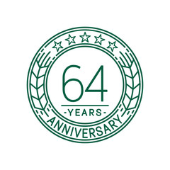 64 years anniversary celebration logo template. Line art vector and illustration.