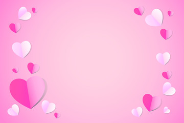 Fototapeta na wymiar Paper hearts on a pink background