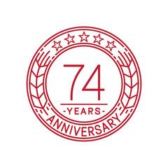 74 years anniversary celebration logo template. Line art vector and illustration.