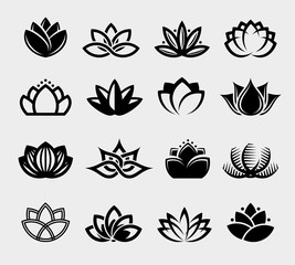Lotus set. Collection label and icons. Vector