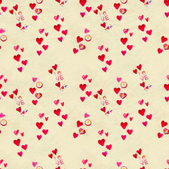 Happy Valentines Day. Seamless pattern with red watercolor hearts.