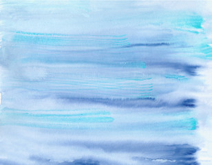 Bicolor watercolor background. Watercolor splash texture. Blue and cyan background.