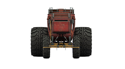 Modified carriage with giant tractor wheels, steampunk carriage, extreme tuning, 3d rendering, 3d illustration