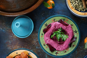 Eastern food beet salad in a beautiful salad bowl