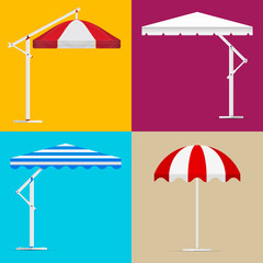 Beach umbrella set. Striped and white blank awning parasol collection. Garden umbrella awning vector set © Ivan Burchak