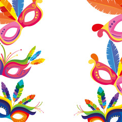 frame of masks carnival with feathers